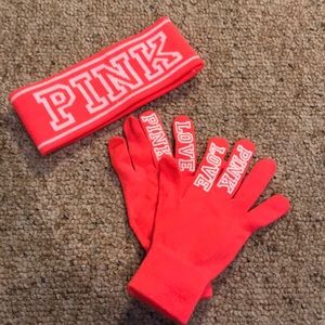 PINK Victoria’s Secret headband and gloves